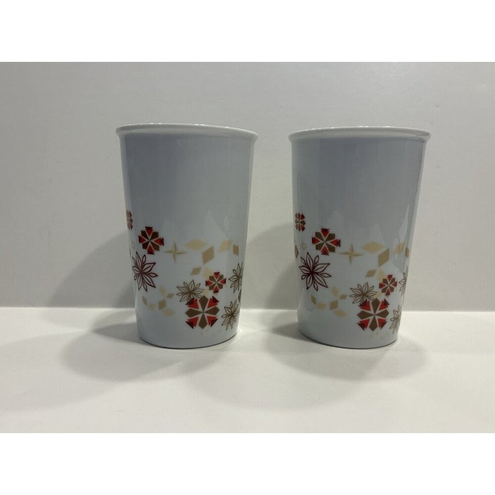 Starbucks Cups Set of 2 Holiday Winter Star Snowflake Poinsettia Christmas 12 oz - Picture 5 of 13